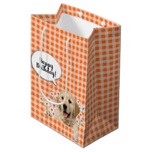 Golden Retriever i daisy på orange gingham