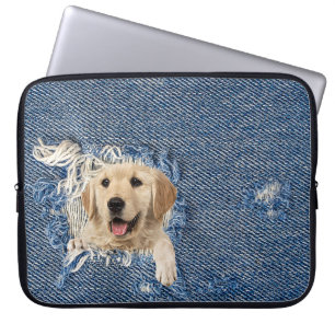 Golden Retriever i Denim Hål Laptop Fodral
