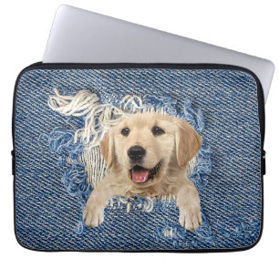 Golden Retriever i Denim Hål Laptop Fodral