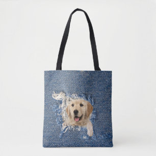 Golden Retriever i Denim Hål Tygkasse