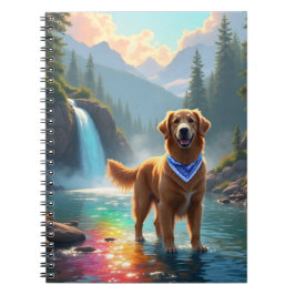 Golden Retriever i en fantasifull regnbågsflod Anteckningsbok