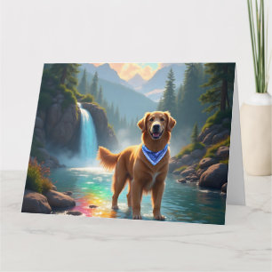 Golden Retriever i en fantasifull regnbågsflod Kort