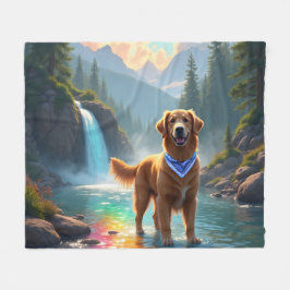 Golden Retriever i en Fantasy Rainbow River Fleecefilt