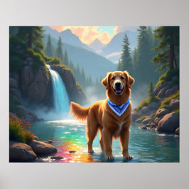 Golden Retriever i en Fantasy Rainbow River Poster