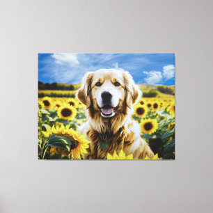 Golden Retriever i en solros Fält Canvastryck