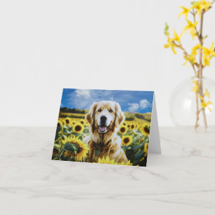 Golden Retriever i en solros Fält Kort