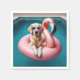 Golden Retriever i Flamingo Pool-leksak Pappersservett