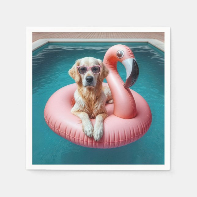 Golden Retriever i Flamingo Pool-leksak Pappersservett (Framsidan)