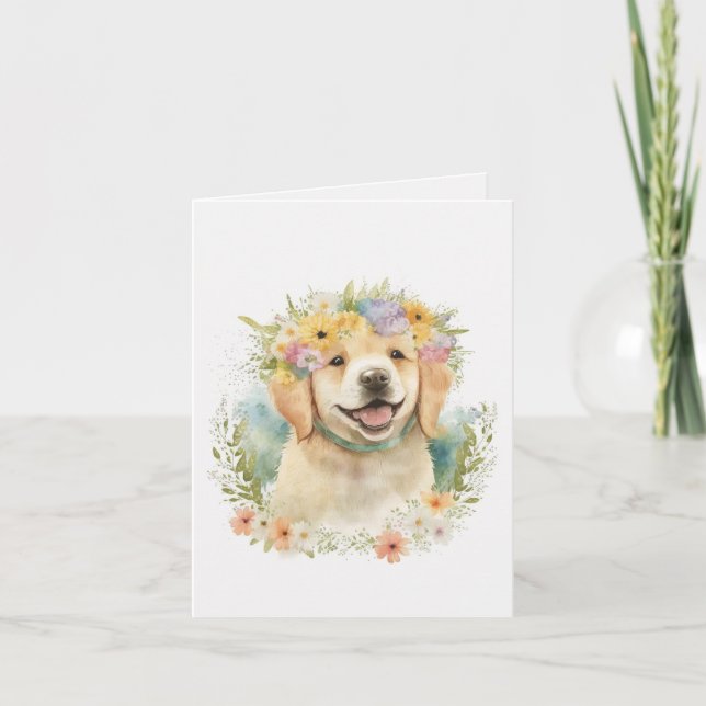 Golden Retriever i Flowers Kort (Framsida)