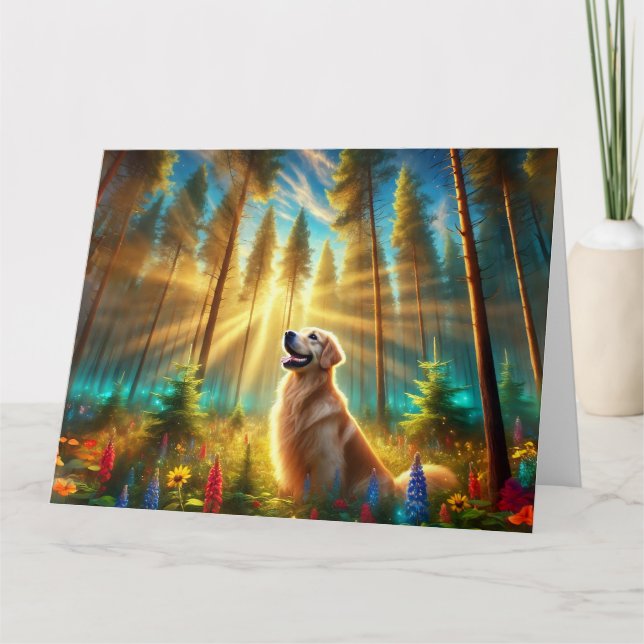 Golden Retriever i Förtrollad Skog Kort (Framsida)