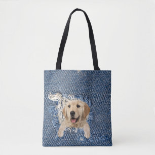 Golden Retriever i Frå blå denim hål Tygkasse