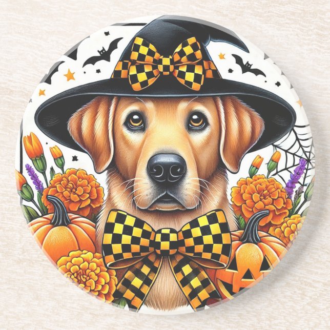 Golden Retriever i häxhatt bland pumpor Underlägg (Framsidan)