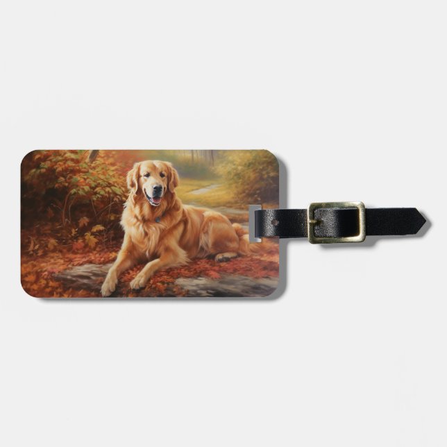 Golden Retriever i Höst löv Fall Inspire Bagagebricka (Horisontell Framsida)