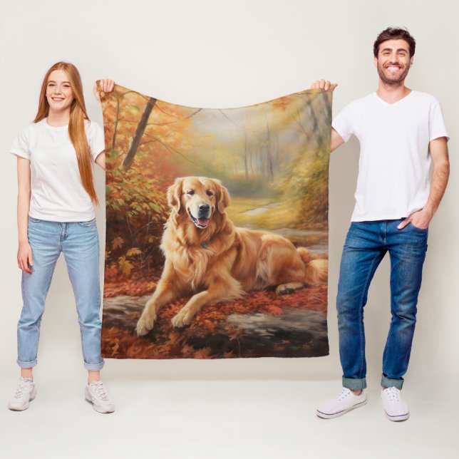 Golden Retriever i Höst löv Fall Inspire Fleecefilt (På plats)