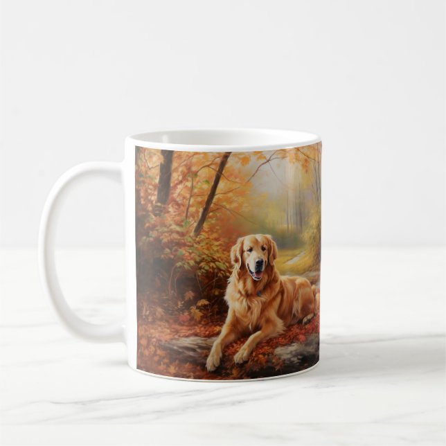Golden Retriever i Höst löv Fall Inspire Kaffemugg (Vänster)