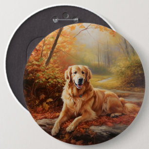 Golden Retriever i Höst löv Fall Inspire Knapp
