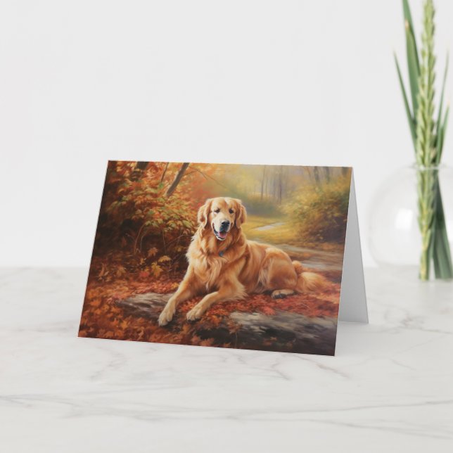 Golden Retriever i Höst löv Fall Inspire Kort (Framsida)