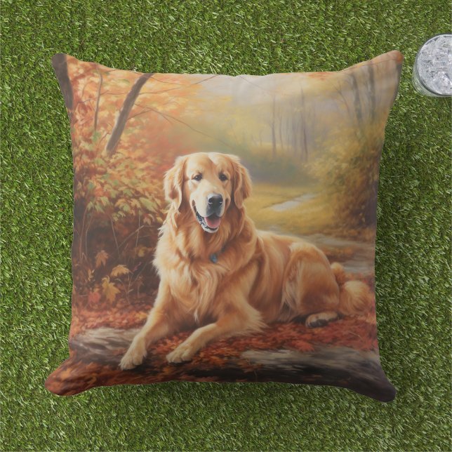 Golden Retriever i Höst löv Fall Inspire Kudde (Gräs)