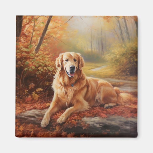 Golden Retriever i Höst löv Fall Inspire Magnet (Framsidan)