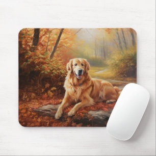 Golden Retriever i höstlöv Fall Inspire Musmatta