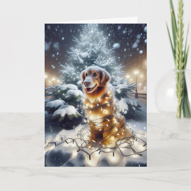 Golden Retriever i julklapp Ljus Helgkort (Framsida)