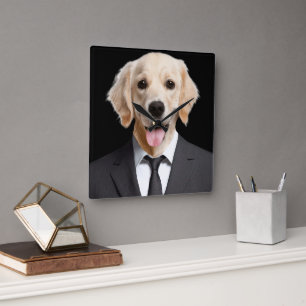 Golden Retriever i Kostym Fyrkantig Klocka