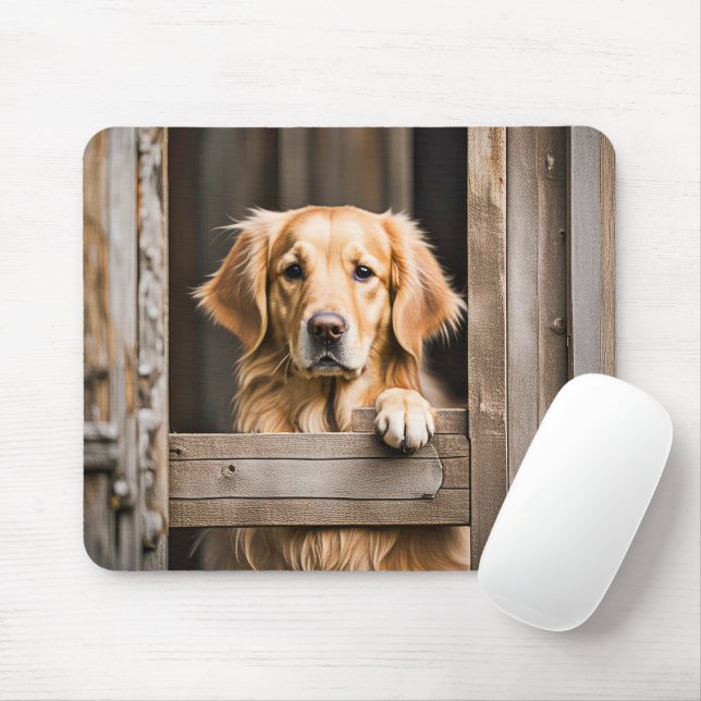 Golden Retriever i ladan fönster Musmatta (Med mus)