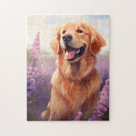 Golden Retriever i Lavender fält Pussel