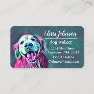 Golden Retriever i Neon Färger Dog Walker Visitkort