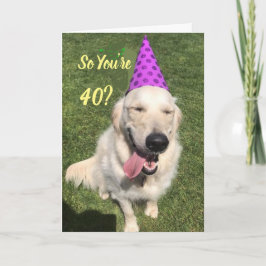 Golden Retriever i Party Hat 40:e födelsedagen Kort