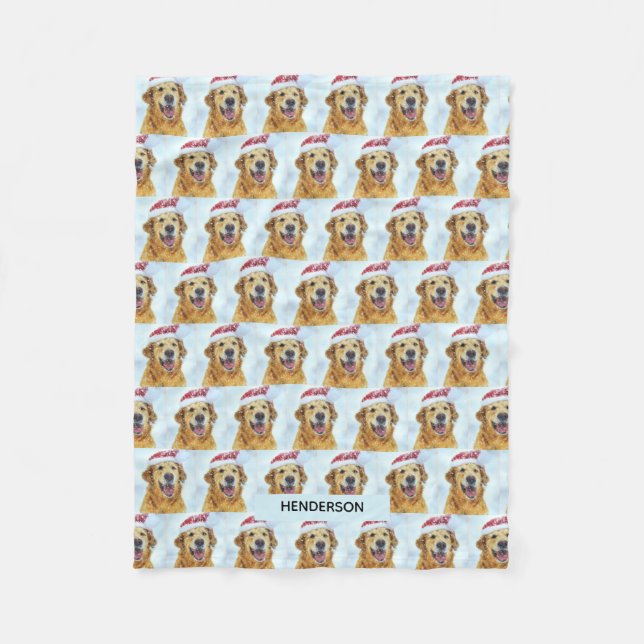 Golden Retriever i Santa Hat eller Anpassningsbar  Fleecefilt (Framsidan)