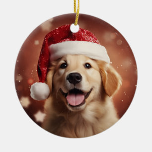 Golden Retriever i Santa Hat Julgransprydnad Keramik
