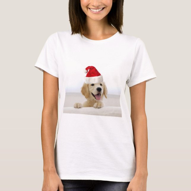 Golden Retriever i Santa Hat T Shirts (Framsida)