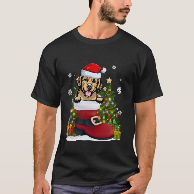 Golden Retriever i Shoe Santa Hat-julen S T Shirt (Framsida)