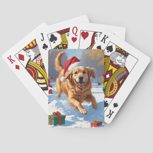 Golden Retriever i Snö med julhatt Casinokort (Baksidan)