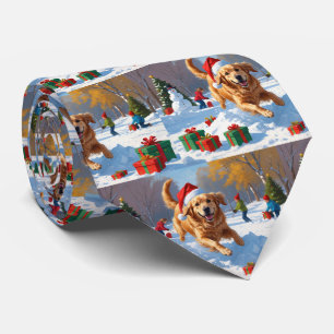 Golden Retriever i snö med julhatt Slips