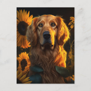 Golden Retriever i Solros Fält - vykort