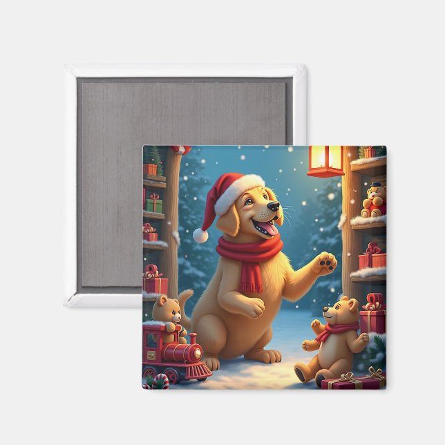 Golden Retriever i Tomtens verkstad jul Magnet (Front/Back)