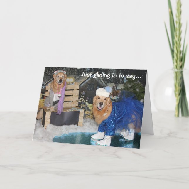 Golden Retriever Ice Skating Helgdag Helgkort (Framsida)