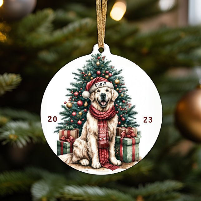 Golden Retriever Illustration Julgran Decor Julgransprydnad Keramik (Beautiful Customizable Christmas Ornament with Golden Retriever in Vibrant Watercolor Design Cute )