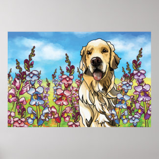 Golden Retriever in a Meadow of Snapdraons Poster