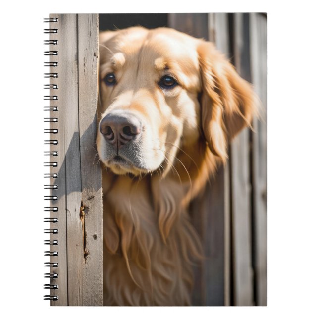 Golden Retriever in Barn Door Anteckningsbok (Framsidan)