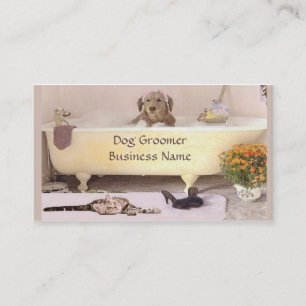 Golden Retriever in Bath Cat Tub Groomer Business Visitkort