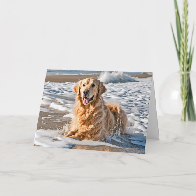 Golden Retriever in Beach Wave Kort (Framsida)