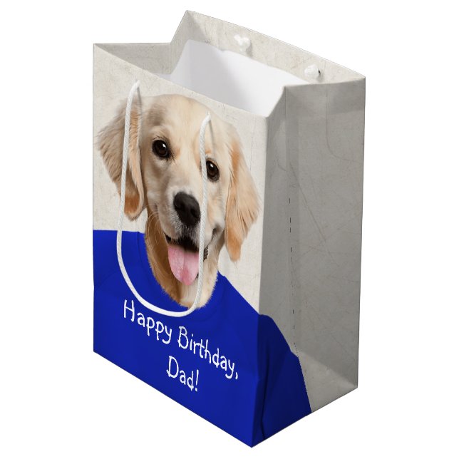 Golden Retriever in Blue T-shirt Medium Gift Bag (Framsidan Vinklad)