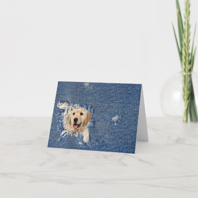 Golden Retriever in Denim Hål Note Card Kort (Framsida)