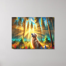 Golden Retriever in Enchanted Forest Canvastryck