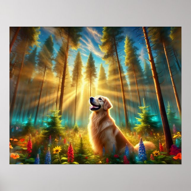 Golden Retriever in Enchanted Forest Poster (Framsidan)