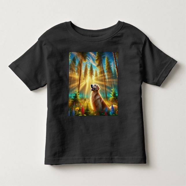 Golden Retriever in Enchanted Forest T Shirt (Framsida)