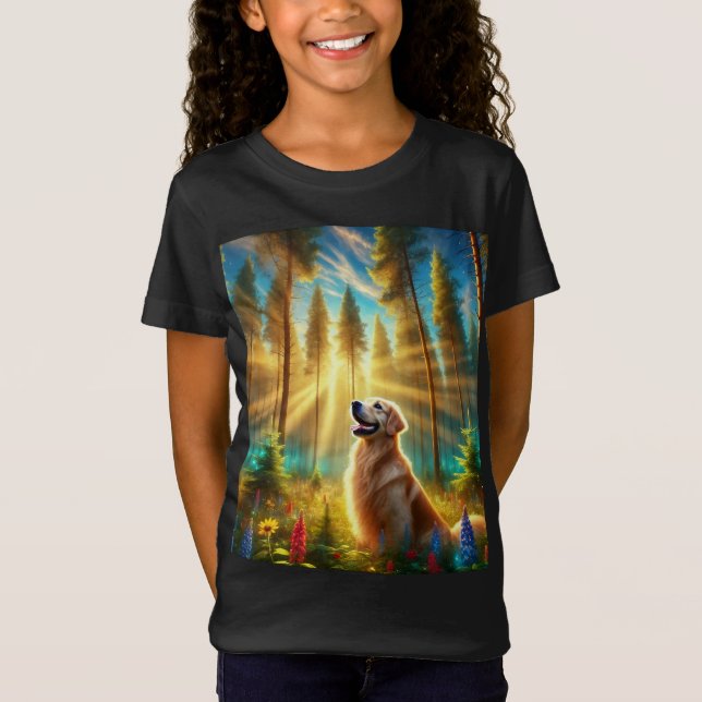 Golden Retriever in Enchanted Forest T Shirt (Framsida)